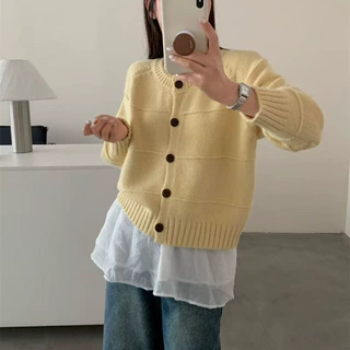 针织衫温柔风女秋冬新款开衫慵懒风宽松休闲百搭纯色毛衣外套上衣