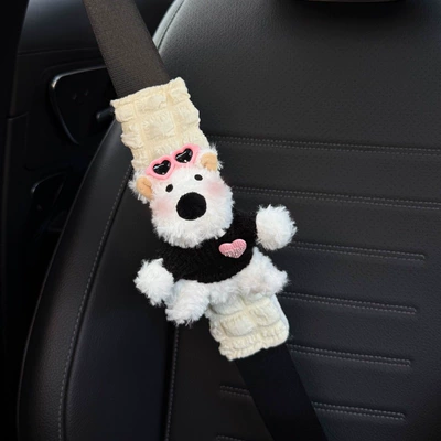 Interior Accessories, Seat Belt Decoration, Anti-Collision Seat belt shoulder pad - pink-heart-mirror-m-black-sweater-west-highland-puff-guard