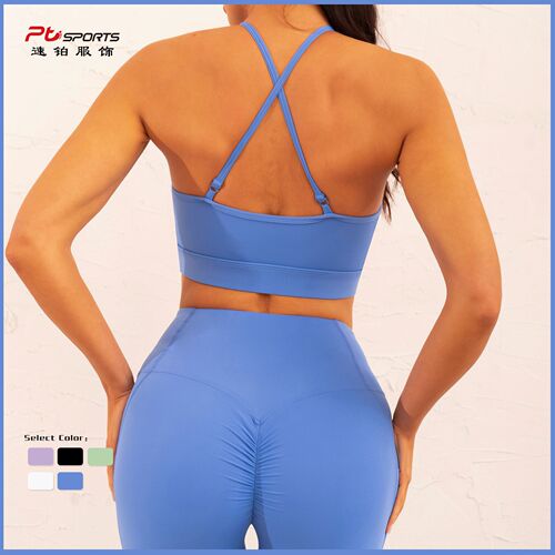 European and American new style thin shoulder strap bra double pocket pants three-piece set sexy strap back fitness yoga sports 