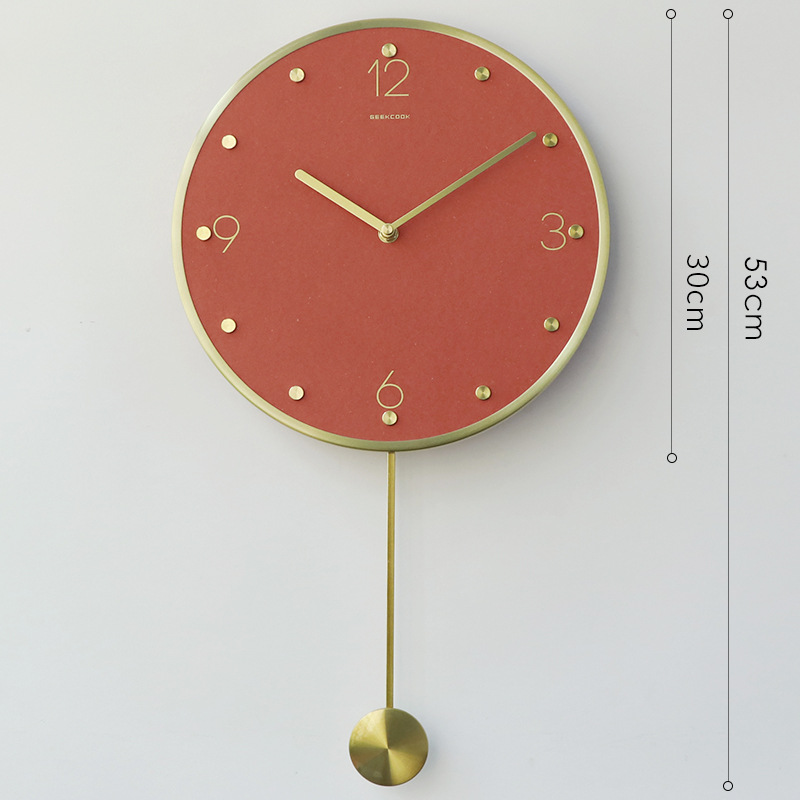 Metal mudo reloj de oscilación: Color de lujo ligero moderno lujo ligero ins Reloj de pared latón escala color MDF reloj cara