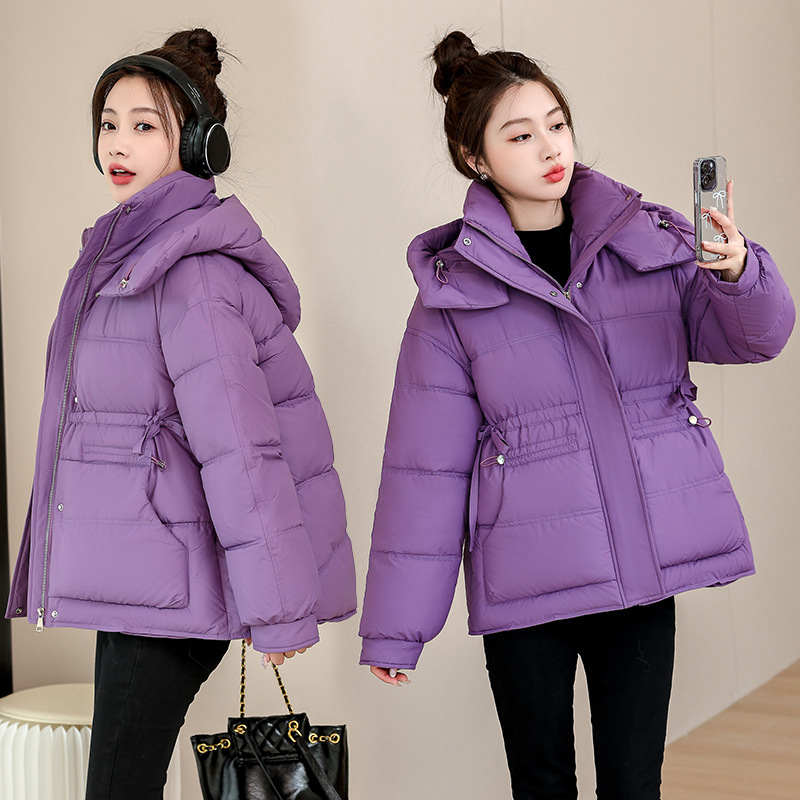 Ropa de algodón corta para mujeres 2024 nuevo tamaño grande de moda coreana chaqueta de algodón rojo con capuchón pequeño y suelto