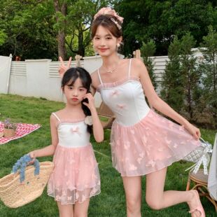 New Parent-Child Swimsuit Mother-Daughter Strap One-Piece Skirt Boxer Girl Stylish Cute Swimwear Beach Swimsuit