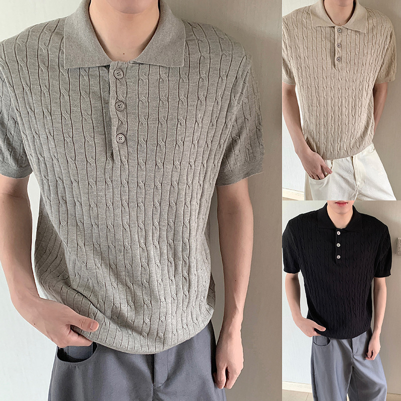 Camisas de polo de cuello gaviota camisa de manga corta hombre tejido camiseta de textura de flores de verano fábrica transfronteriza al por mayor