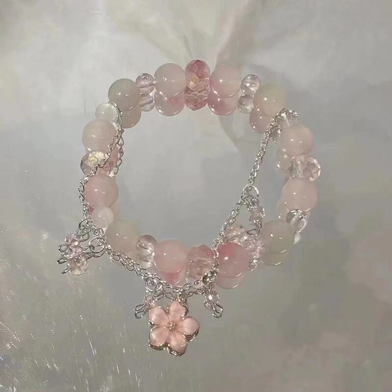 [Letter from Spring] Small Peach Blossom Beaded Bracelet Female 2024 New Fashion Niche Design Cherry Blossom Advanced Sense