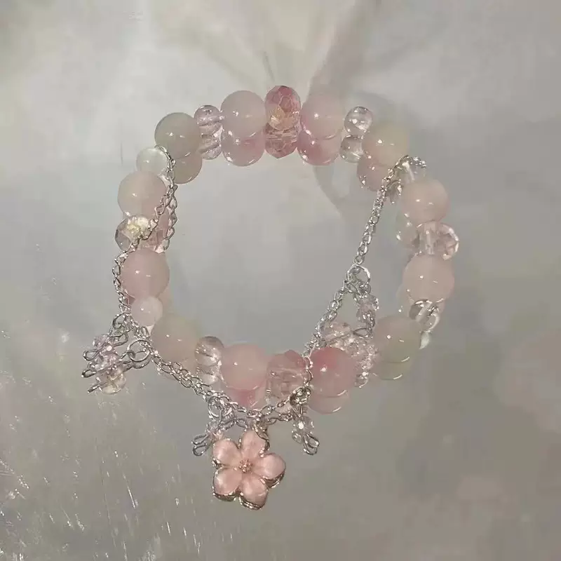 Браслет с бусинами, стиль peach blossom, модный маленький дизайн, 8 см, розовый акцент