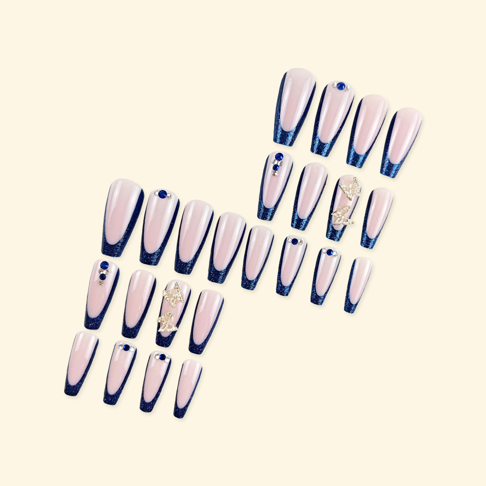 Comercio exterior mariposa tridimensional francesa Uña de vestir Y2K Chica caliente Diamante de viento Uña falsa 24 piezas Uña de manicura al por mayor image 4