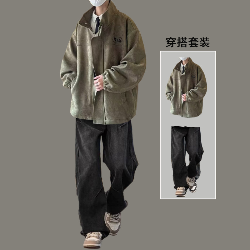 麂皮绒翻领夹克外套男士春秋季2025新款潮牌男生美式休闲男装|undefined