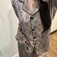 Explosions hellokitty with Chest Pad Hair Ring Pajamas Spring and Autumn Ice Silk Long Sleeve Pajamas Cardigan Home Clothes