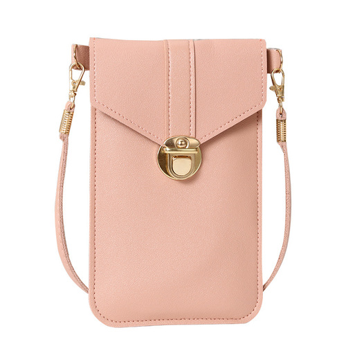  New Women's Fashion Lock-Clasp Crossbody PU Leather Touchscreen Phone Wallet, Vintage Style, with Buckle, Small Purse for Students