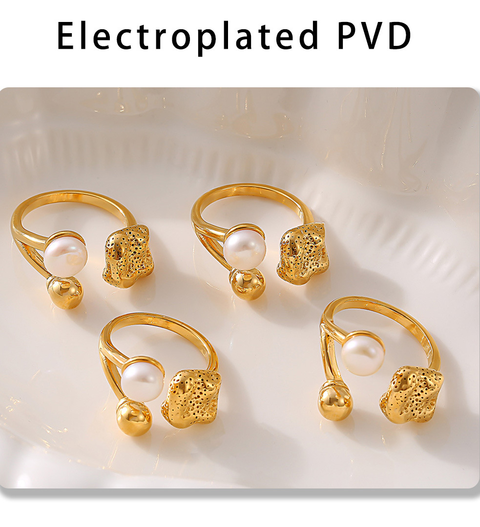 Quadratischer Zuckerring aus Titanstahl mit offener Öffnung und Imitationsperle, glatter, kugelförmiger, personalisierter Ring_voghion.com