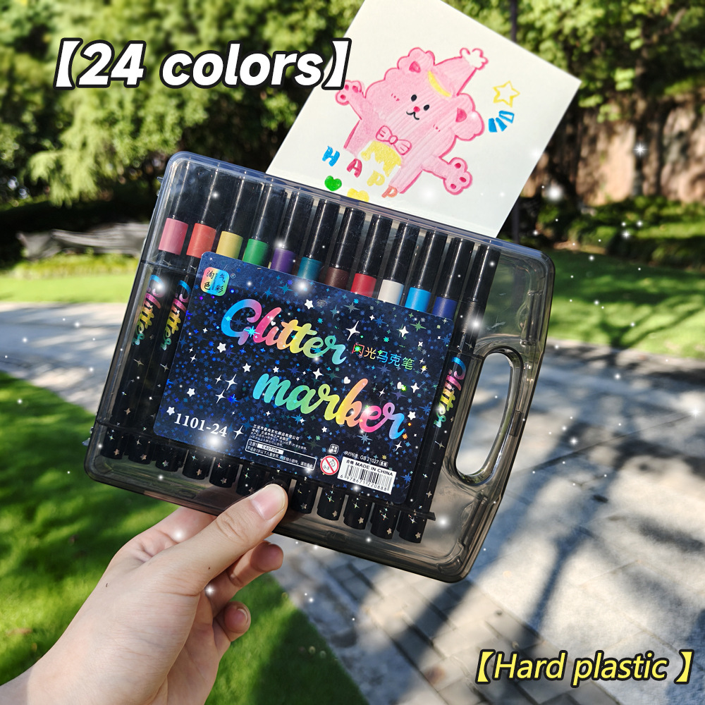 Explosiones transfronterizas de cabeza suave flash resaltador conjunto de pintura de acuarela para niños estudiantes con marcador de polvo flash