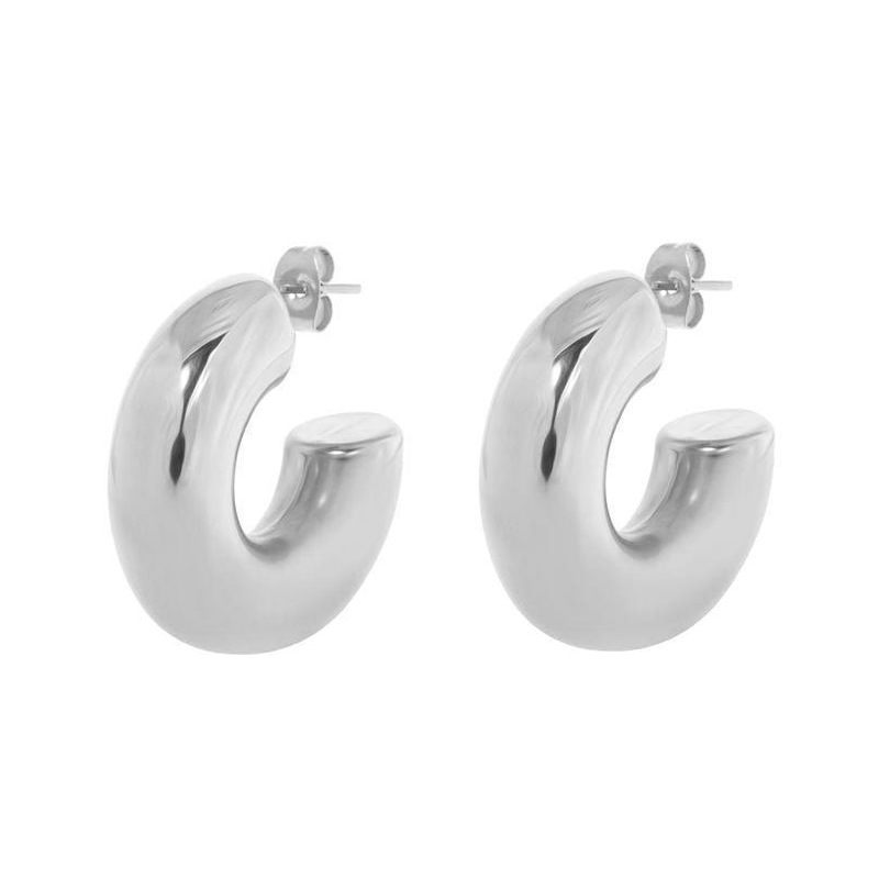 C Shape Pattern 1 Pair Simple Style C Shape Stainless Steel Ear Studs