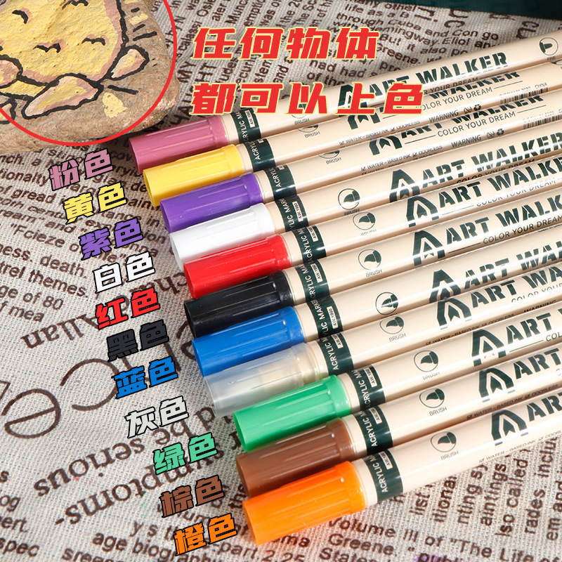 Bolígrafo de acrílico blando mayorista impermeable a secar rápido para niños bolígrafo de graffiti de color para estudiantes de escuela primaria se puede lavar con agua bolígrafo de doble cabeza