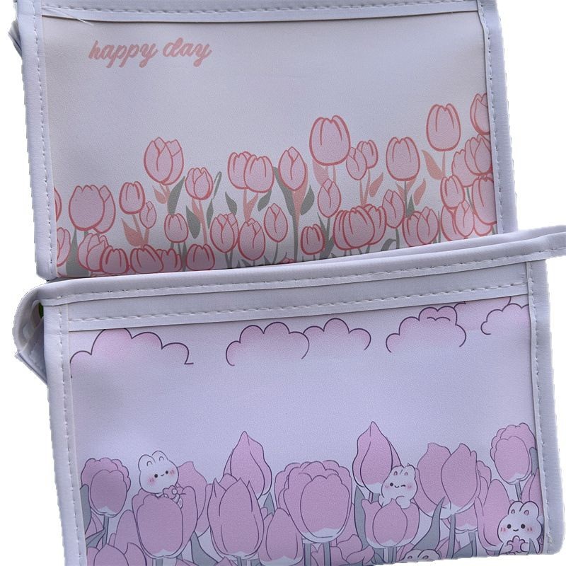 Tulip de gran capacidad pu niña corazón estuche para lápices estilo ins bolsa de papelería de alto valor bolsa de almacenamiento estuche para lápices impermeable