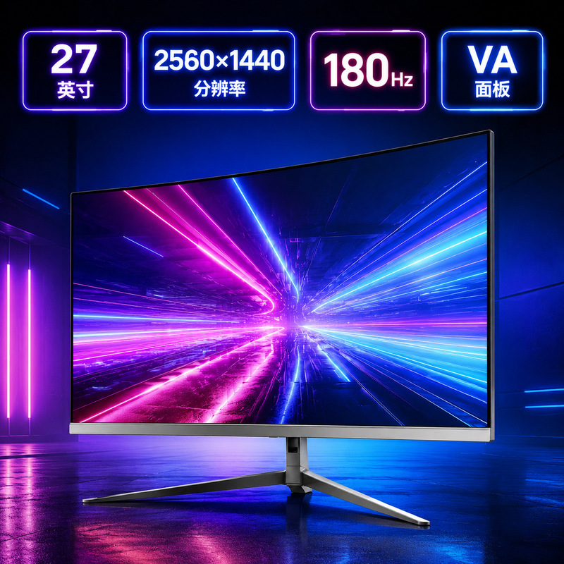 Computer monitor 27-inch 2K 180Hz curved LCD screen for office, gaming, e-sports, and laptop external display
