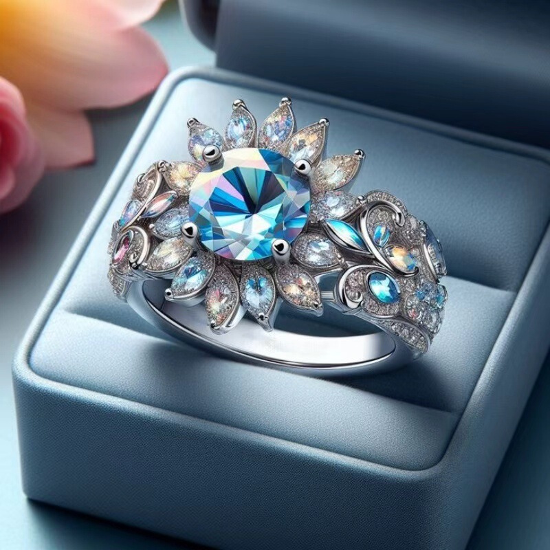Zihua High-End Designer Jewelry with Imitation Asscher-Cut Yellow and Blue Diamonds in Floral Design for Banquets Zihua High-End Designer Jewelry with Imitation Asscher-Cut Yellow and Blue Diamonds in Floral Design for Banquets