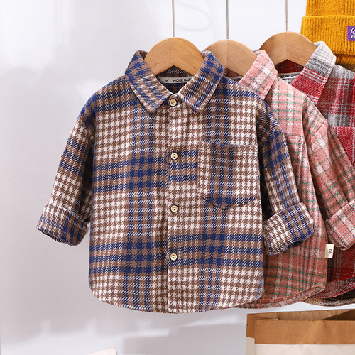 Seasonal Children's Casual Plaid Shirt for Boys and Girls, Long-Sleeved Outer Jacket for Toddlers and Young Children