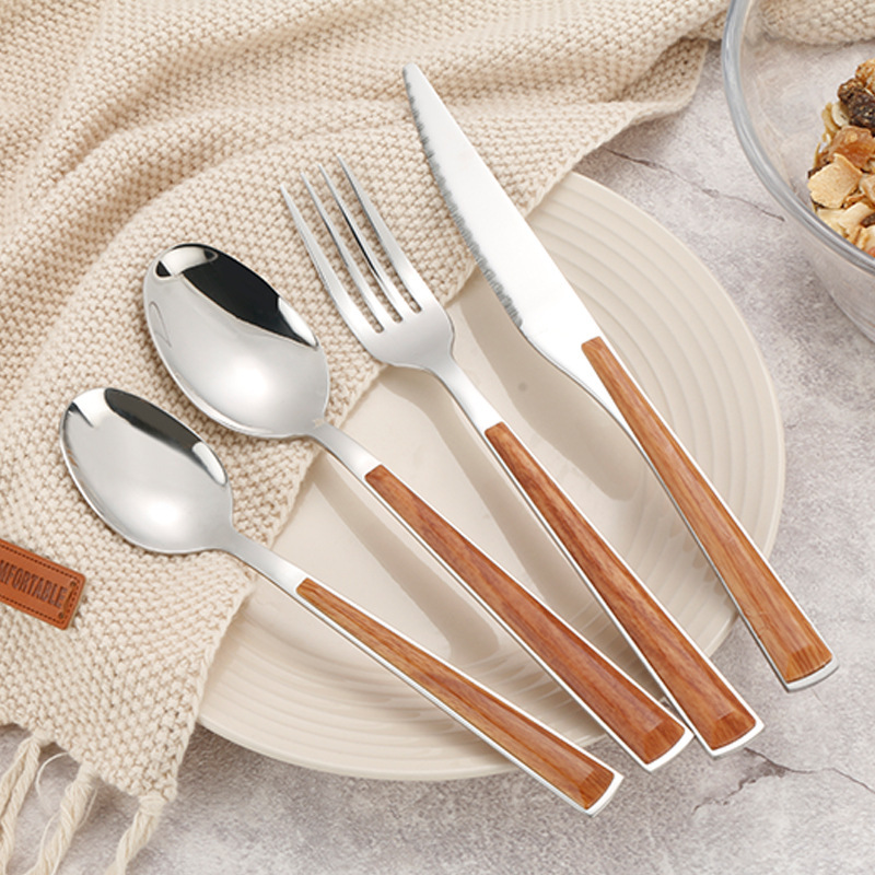 304 Stainless Steel Restaurant Hotel Steak Knife Fork Spoon Clip Handle Knife and Fork Spoon Tableware Set Laser LOGO