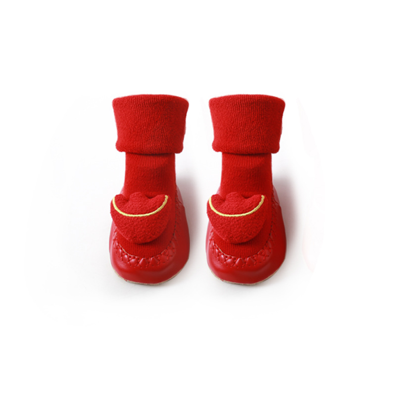20 nuevo Otoño e Invierno Terry engrosó zapatos y calcetines de bebé Año Nuevo rojo antideslizante piso calcetines para niños pequeños calcetines para bebés recién nacidos