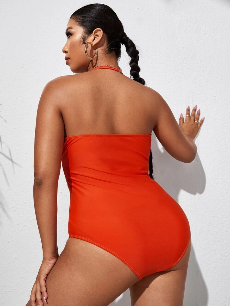 plus size solid color hollow halterneck swimsuit NSVNS117415