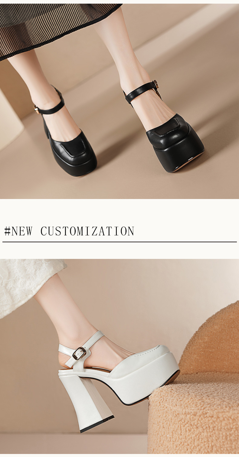 Giày cao gót nữ bít mũi đế xuồng platform quai ngang khóa, gót 9 cm — Màu đen chi tiết 4
