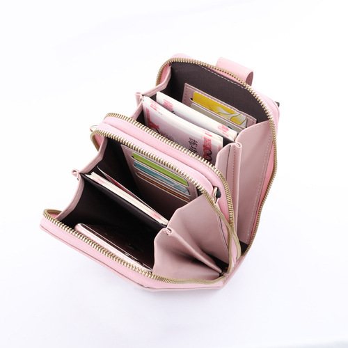 Double zipper mobile phone bag women's new diagonal large capacity single shoulder small shoulder bag vertical style contrasting color three-layer women's long wallet