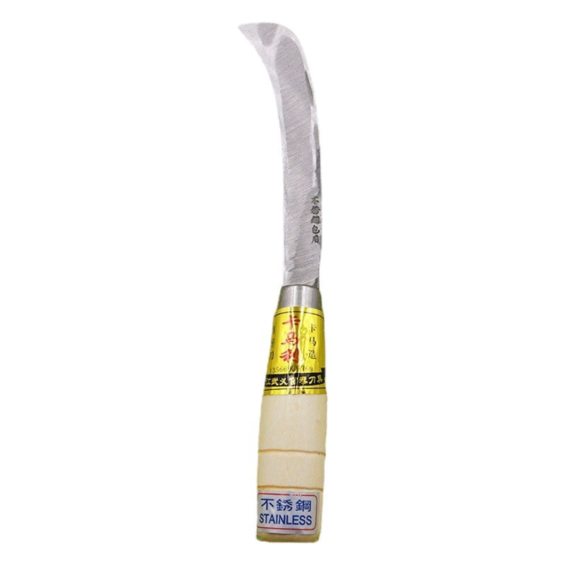 Средний изогнутый нож для фруктов, нож для бананов из нержавеющей стали с деревянной ручкой, подходит для фруктовых лавок и уличных торговцев.