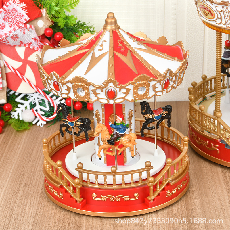 Caja de música luminosa de carrossel caja de sonido modelo caja de almacenamiento de regalos de Navidad ventana decoración de escritorio
