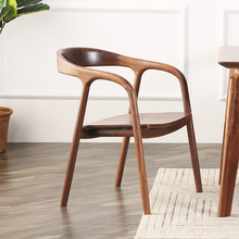 新中式設計黑胡桃木創意簡約做舊舒密特書房圈椅現貨實木餐椅北歐