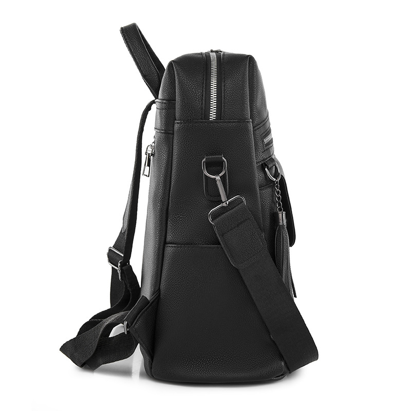 2024 nueva mochila de PU de moda casual para mujer, borla de moda, mochila de viaje de color sólido de gran capacidad al por mayor