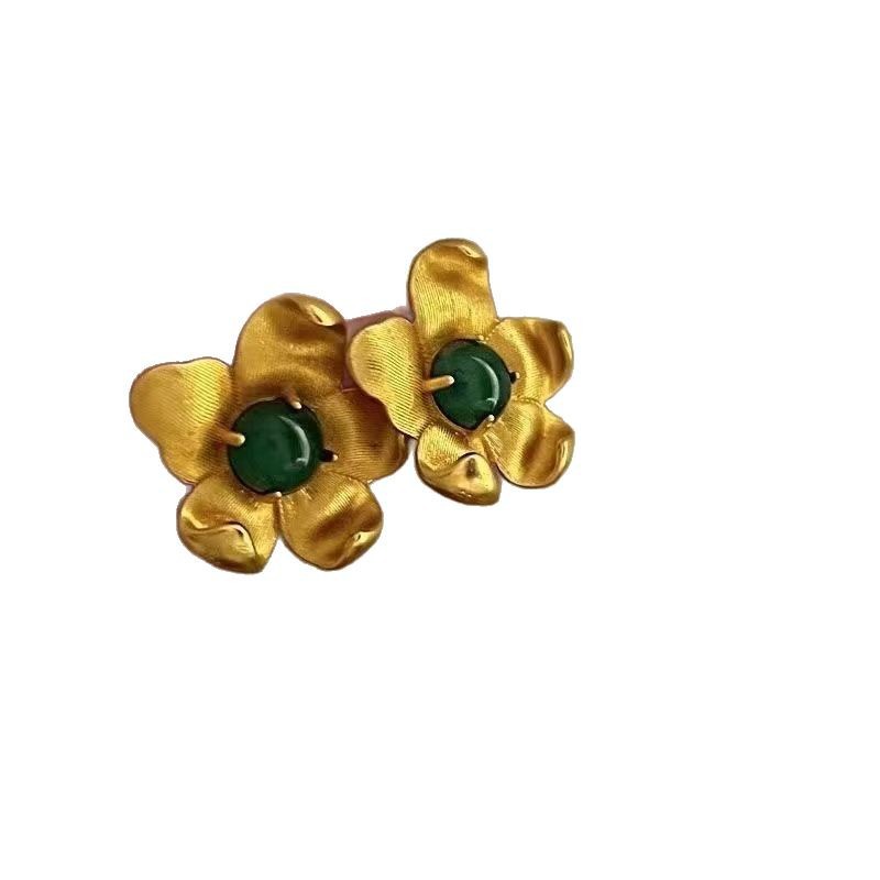 Especial vintage francés estilo de puerto retrógrado Monet orejas de perlas pendientes verdes orejas femeninas