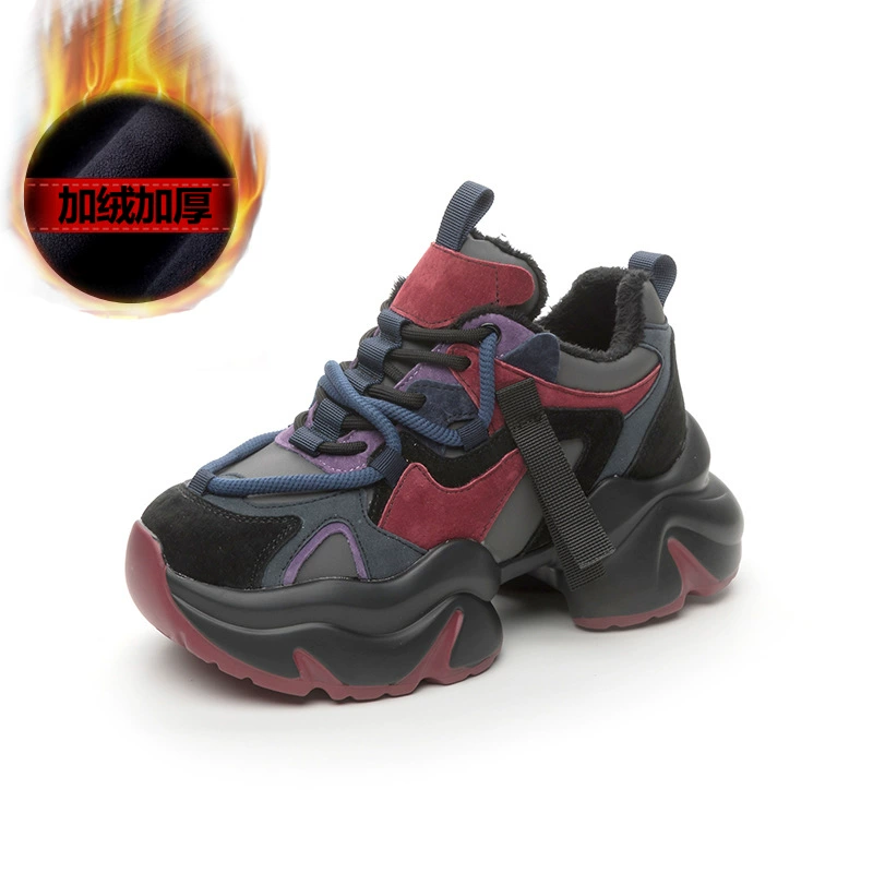 Fleece-lined Winter Platform Sneakers, Genuine Leather, Chunky Sport Style