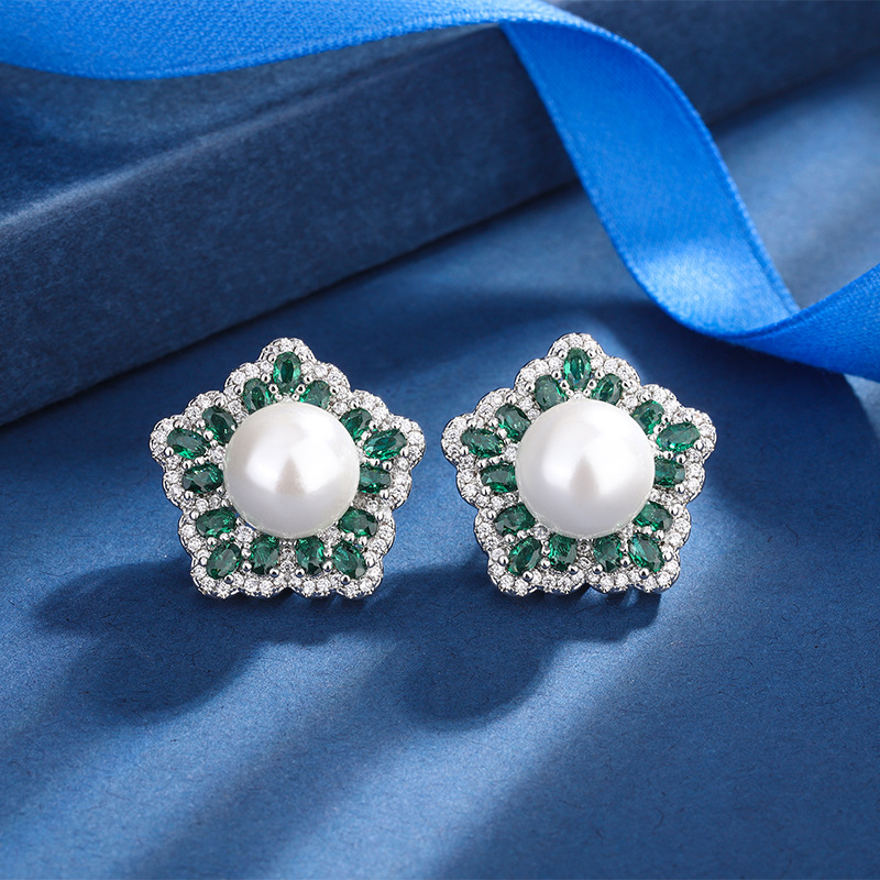 Zhuang Sheng joyería cobre inferior chapado en oro con incrustaciones fritillary perla moda coreana estrella color tesoro diamante pendientes 10mm