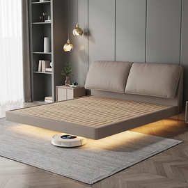 悬浮床大象耳朵真皮床头层牛皮新款高端大气意式大床主卧双人床