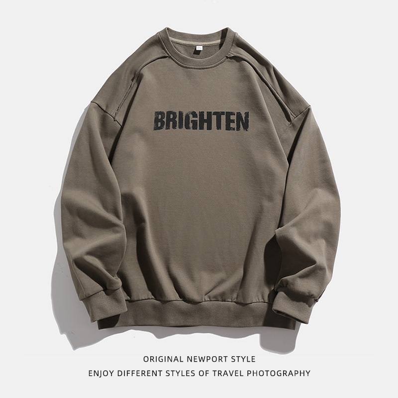 Sudadera estilo americano con estampado de letras rotas para hombre, estilo primavera, corte holgado, diseño vintage con bordes deshilachados, chaqueta de marca moderna para parejas.