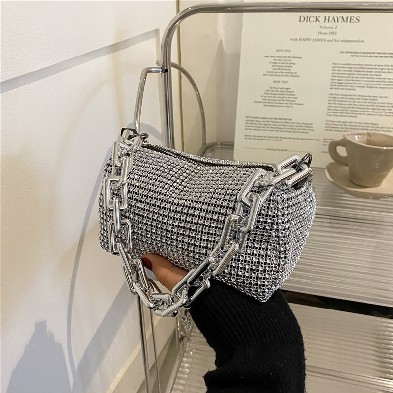Trendy Women's Crossbody Bag, Aluminum Rhinestone Handbag, Full Rhinestone Tote Bag, Small Underarm Shoulder Bag with Unique Design