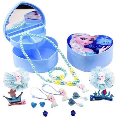 Girl Jewelry Set Elsa Princess Necklace Ring Girls Accessories Gift Box Children Necklace Hair Accessories Jewelry