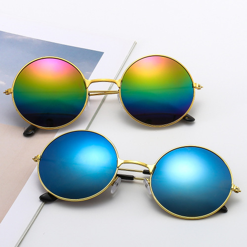 Metal round sunglasses, retro sunglasses, men's and women's glasses, prince mirrors, flat mirrors, color reflective sunglasses
