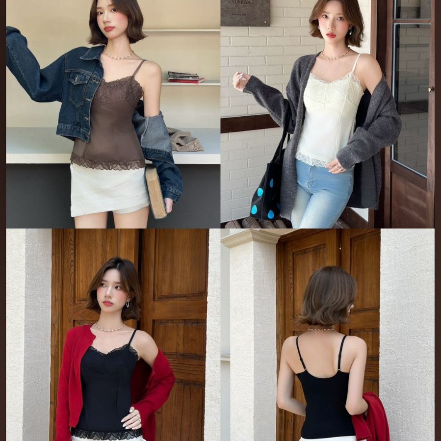 Douyin 6637 # Floral and leaf textured, brushed, warm camisole with V-neck and beautiful back design, featuring an integrated fixed cup