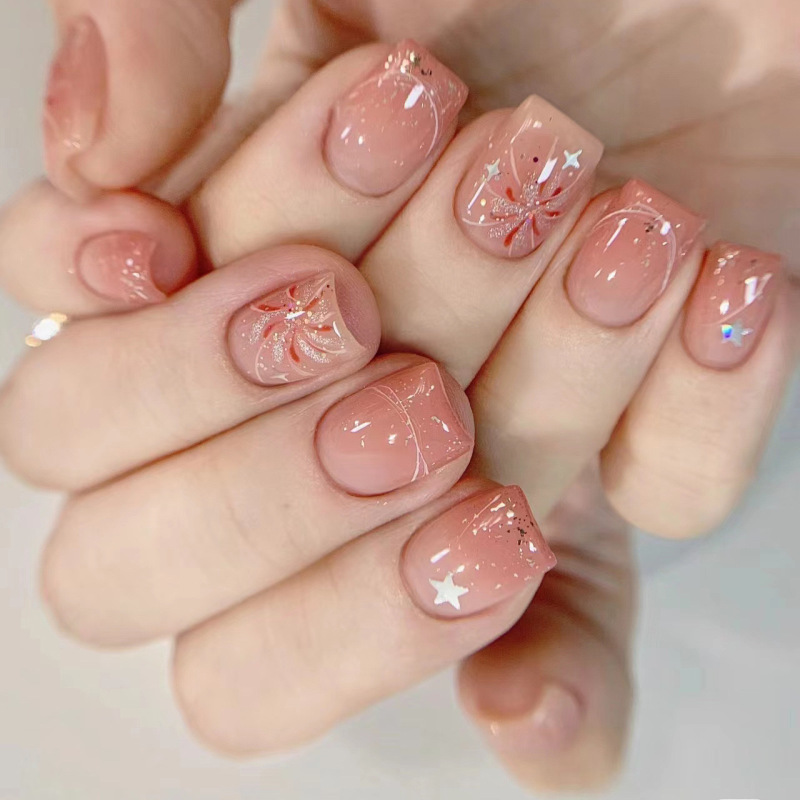 夏の桜の花ウェアラブルネイルハニーメロンアイスクリームかわいいネイルショート漫画シンプルなイン学生マニキュア|undefined
