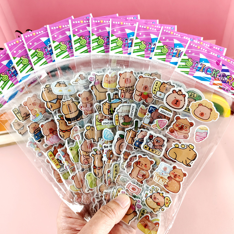 Pegatinas de burbujas de dibujos animados para niños Sanrio Kapibala Ice Animal Dinosaur Cars 3D Pegatinas estéreo