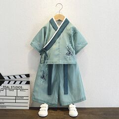汉服男童夏装儿童中国风国学表演服男宝宝古风薄款古装唐装三件套