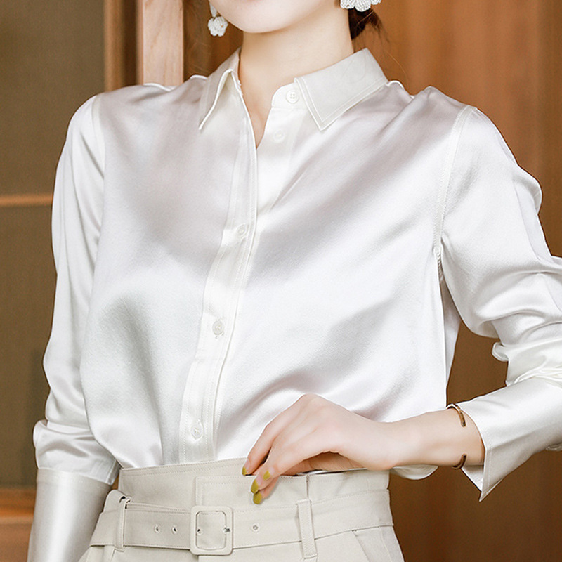 White shirt Women's acetate satin silk 2022 spring and summer new design sense niche professional French chic top White shirt Women's acetate satin silk 2022 spring and summer new design sense niche professional French chic top