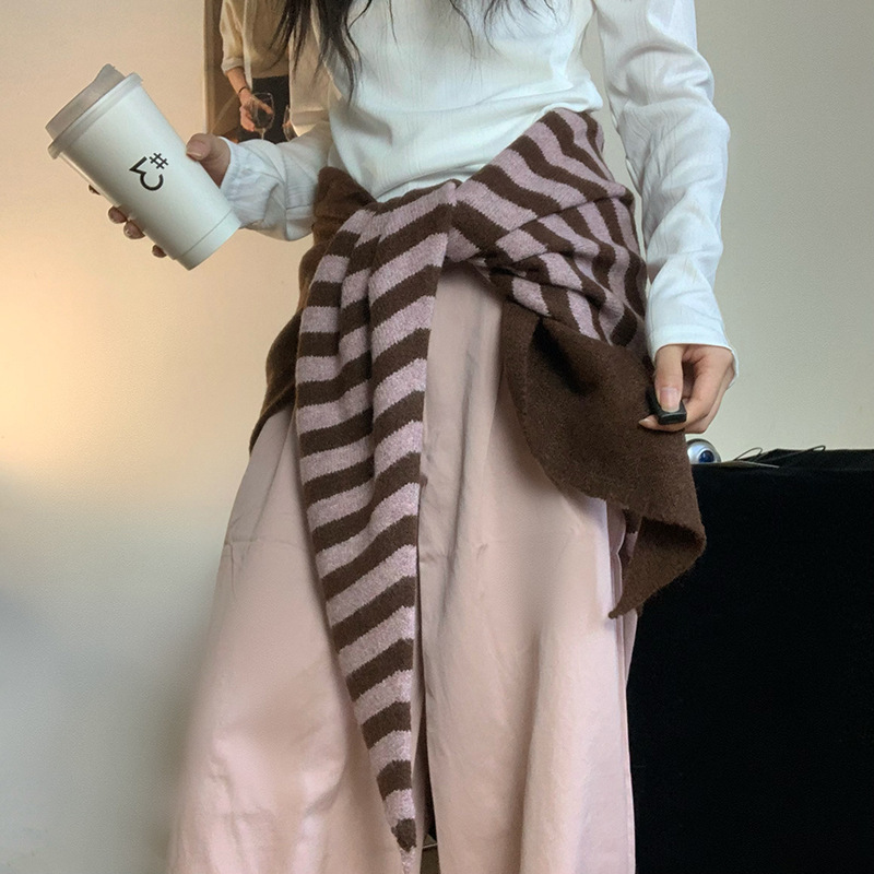 韩版羊毛混纺条纹三角巾披肩女秋冬高级感围巾百搭保暖护颈围脖潮|undefined