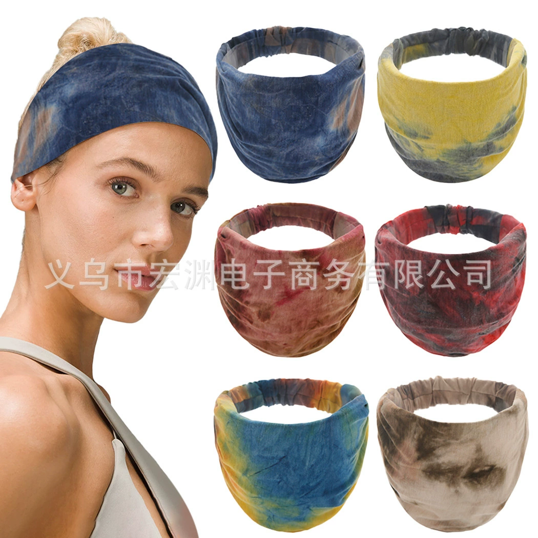 Окрашенная на галстук ткань с широким краем для волос, женская эластичная спортивная потливость