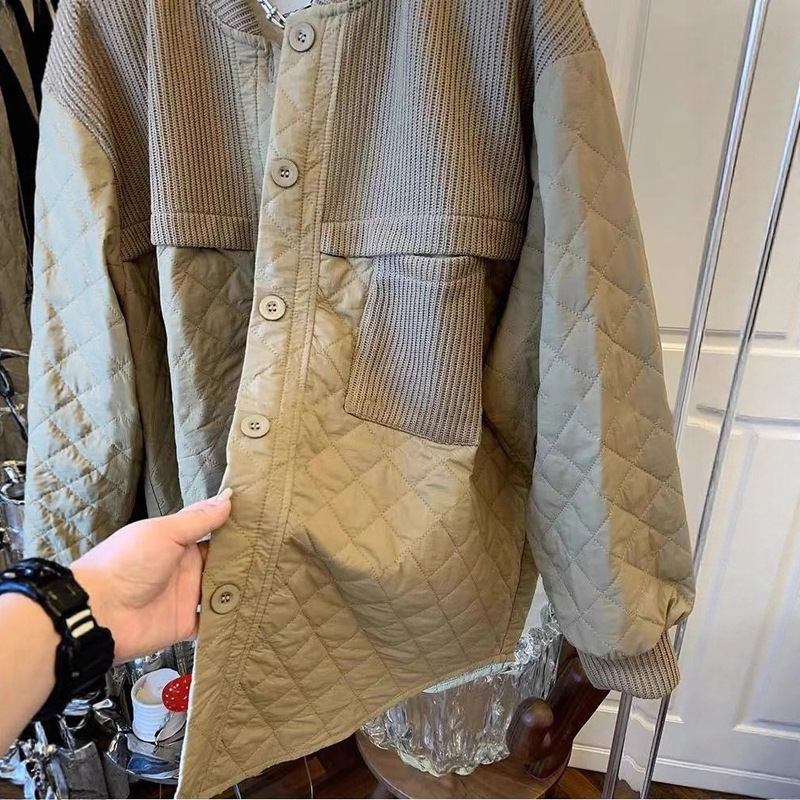 复古假两件菱格衬衫式外套女2025春秋新款宽松休闲设计感轻薄棉衣|undefined