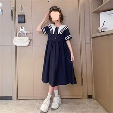 女童宝宝学院风时髦短袖连衣裙儿童夏季新款洋气娃娃领条纹公主裙