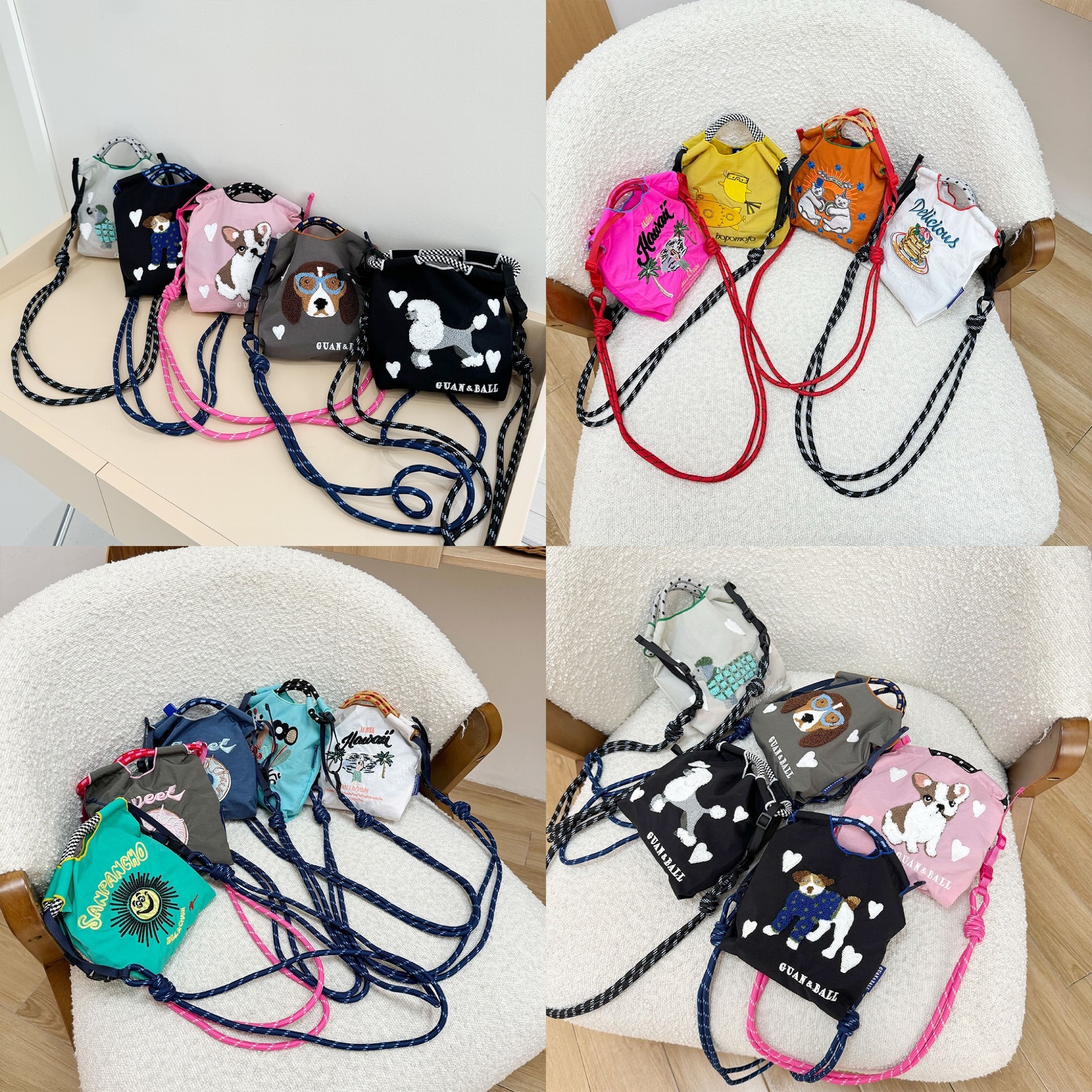 日系BallChain同款环保刺绣购物袋尼龙布花手提小众时尚购物包袋
