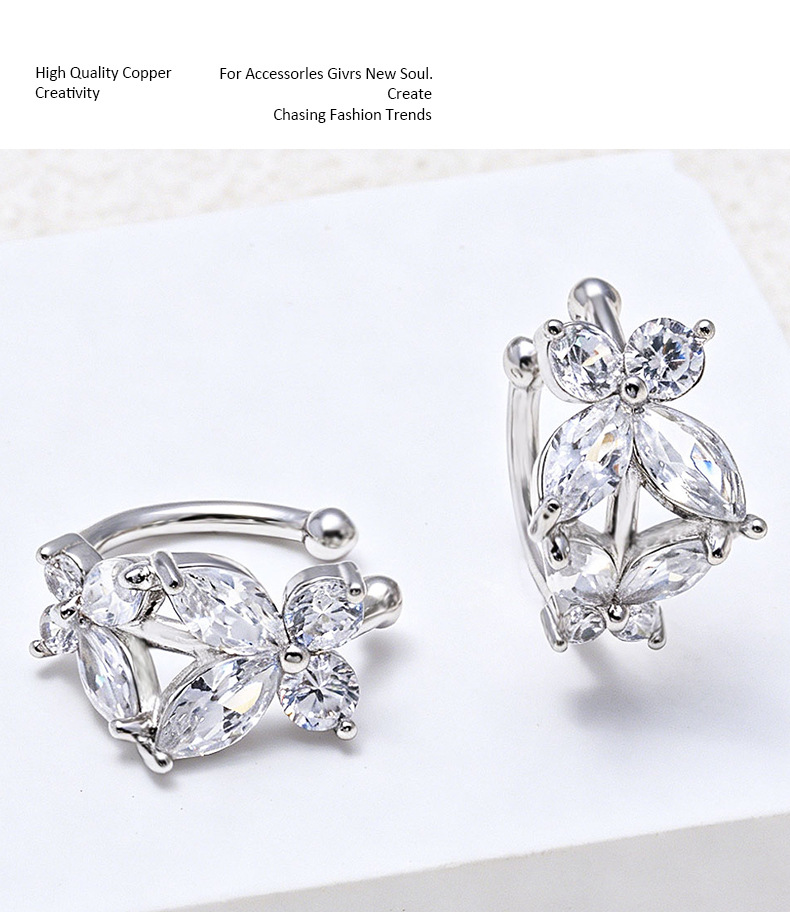 Butterfly Zircon Clip Earrings C Shaped Elegant Ear Cuff Gold_voghion.com
