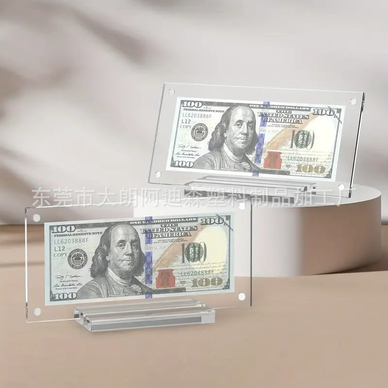 Transparent Acrylic Dollar Bill Display Frame Household Banknote Collection Bracket Plexiglass Photo Frame with Base